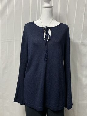 Monsoon Navy Tie Neck Long Sleeve Top